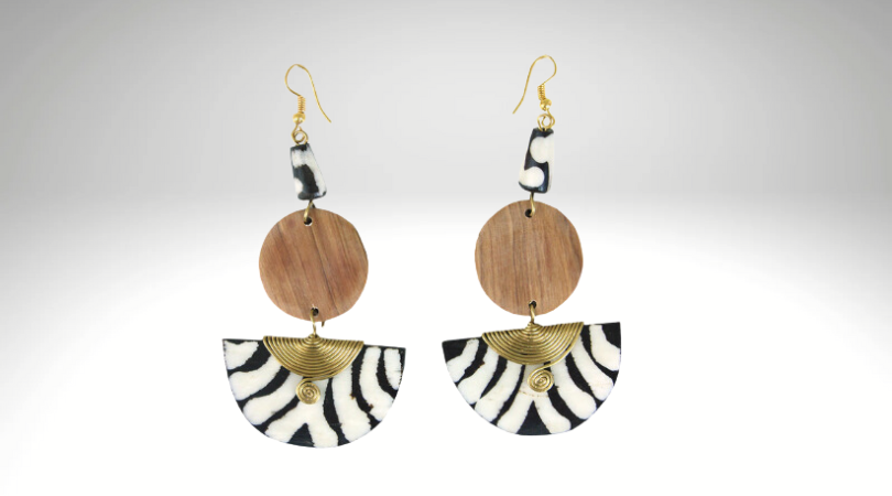 Black & White Wood and Bone earrings